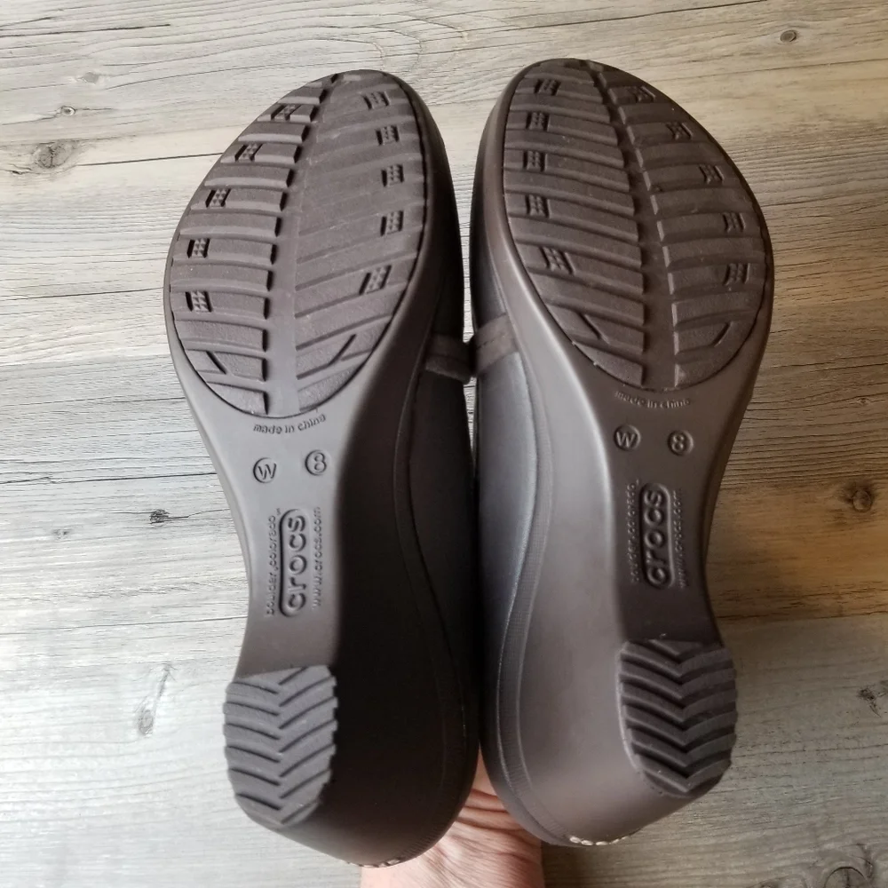 Crocs Brown Casey Mary Jane Semi Wedge Heel Shoes